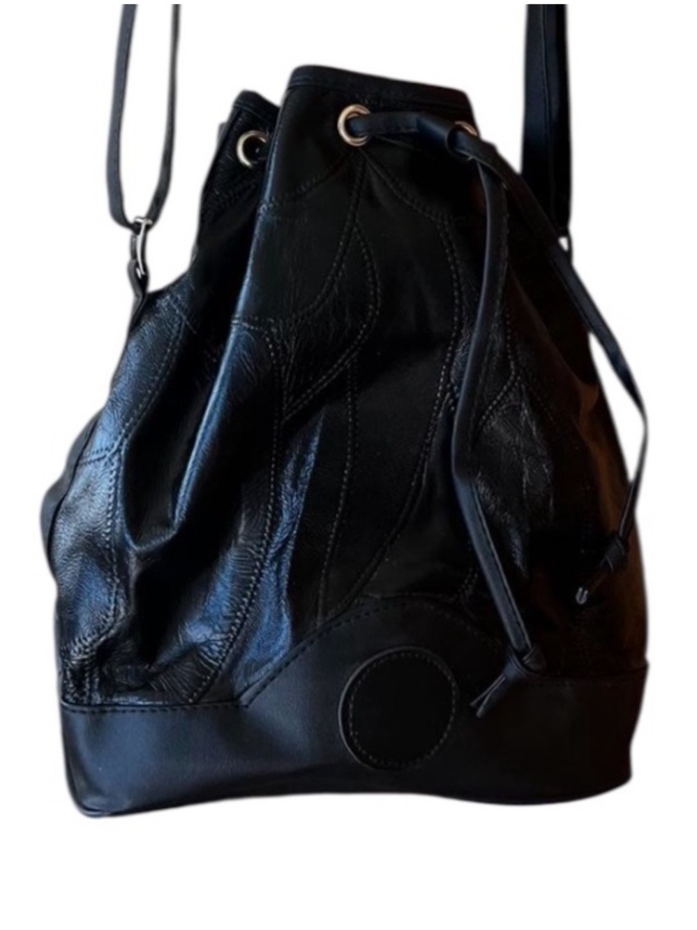 Black Genuine Leather Bucket Bag Crossbody Purse Boho Western Large